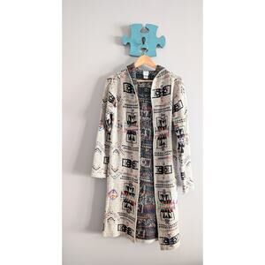 NORTHERN ANGEL Colorful Aztec Long Hooded Knit Cardigan Sweater Size M